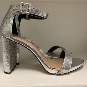 Silver Glitter Block Heels